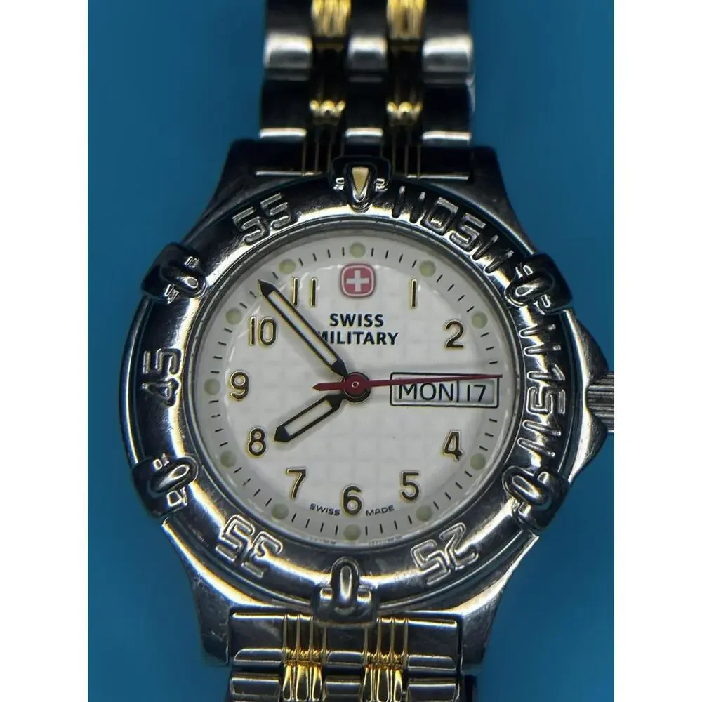 Swiss Military Vintage 90’s Pink Cross Ladies Stainless Steel 2 Tone Day Date - Picture 1 of 7